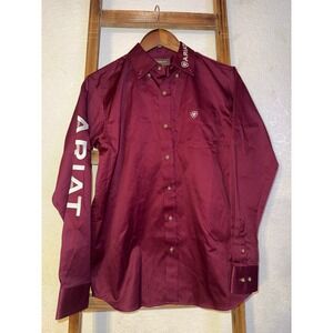 Ariat Boys XL 18 Burgundy Long Sleeve Western Button Shirt Embroidered Logo
